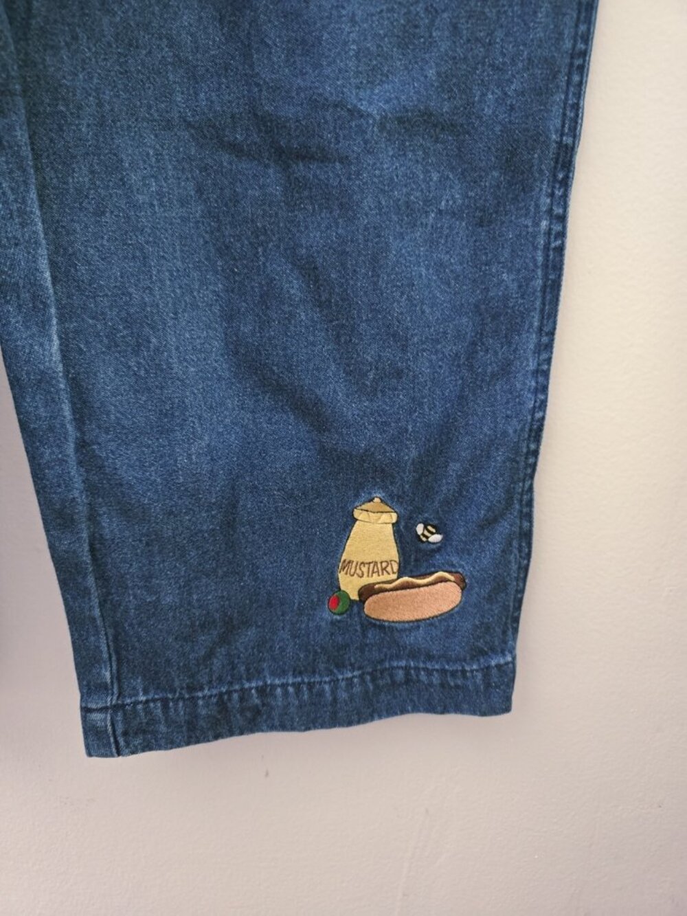 Vintage Y2K Denim Cottom Embroidery Gingham Mitt Cookout Overalls Bibs XL - Picture 4 of 8